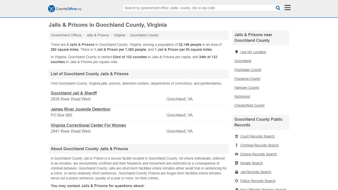 Jails & Prisons - Goochland County, VA (Inmate Rosters & Records)